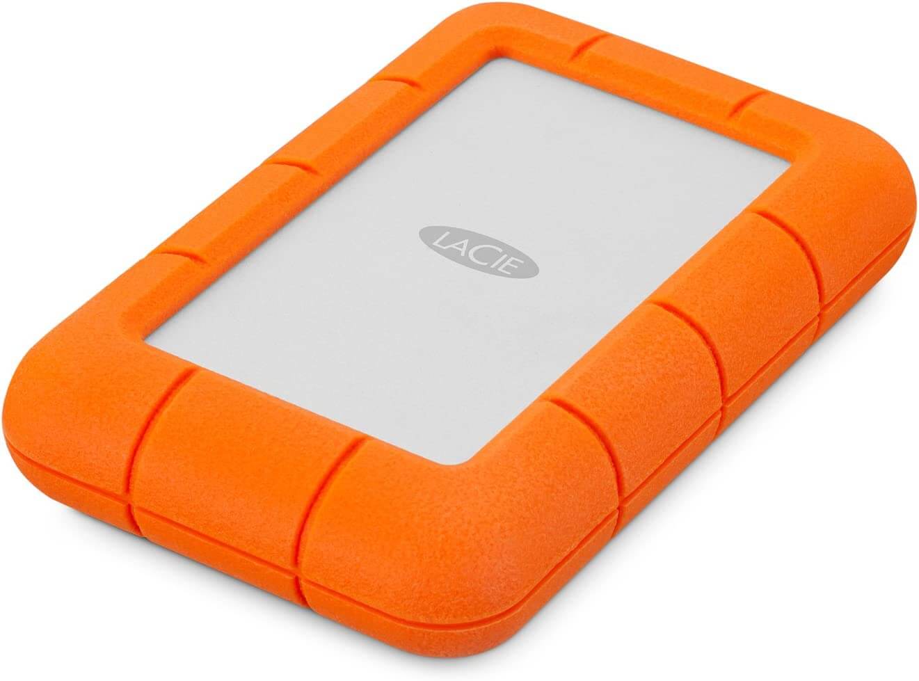 white hard drive with orange case