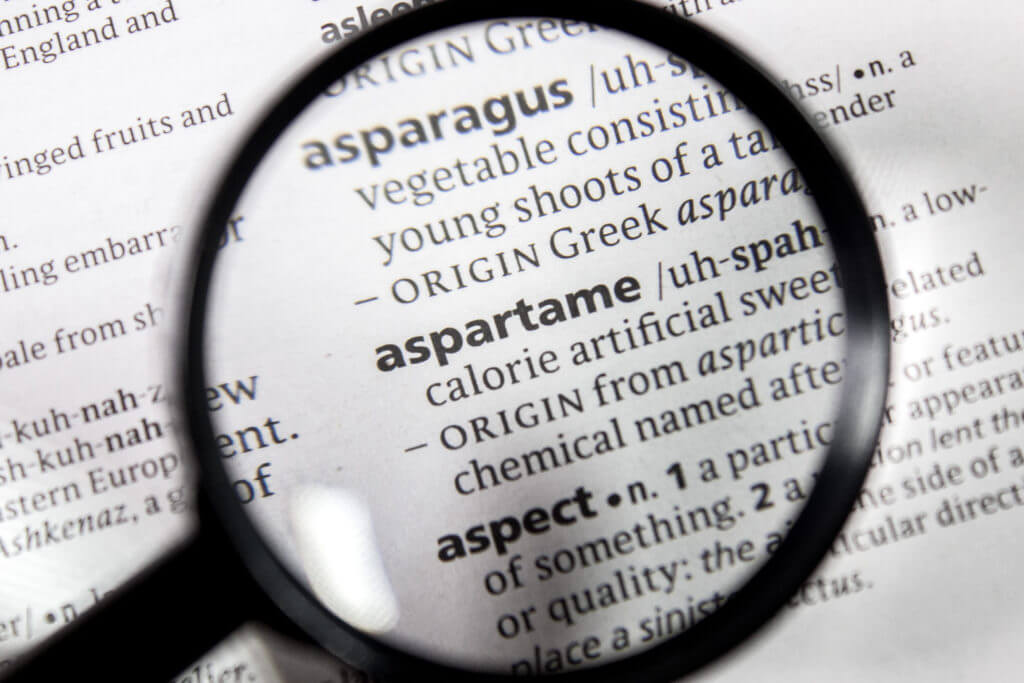 The word aspartame in a dictionary.