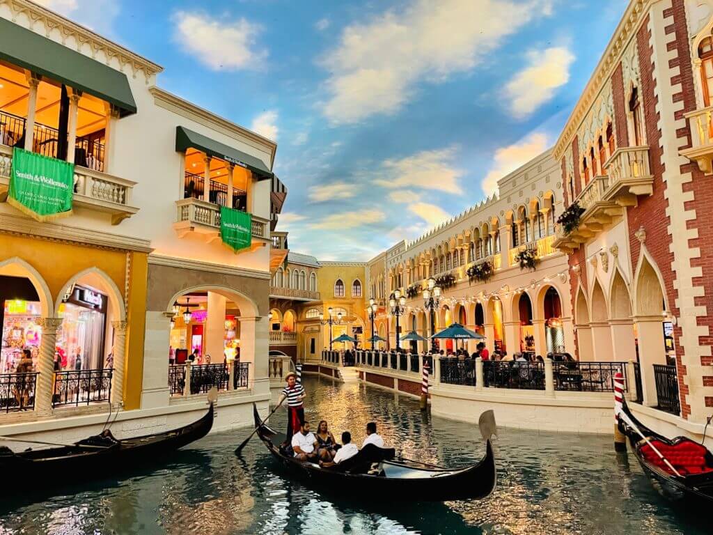 Gondola ride through the canals of The Venetian hotel in Las Vegas.
