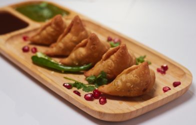 Samosa, one of the best Indian foods, on a plate