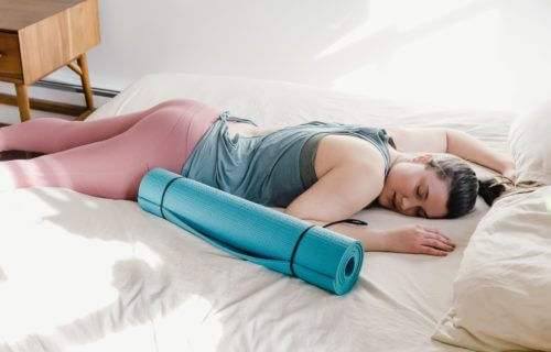 woman yoga mat sleep