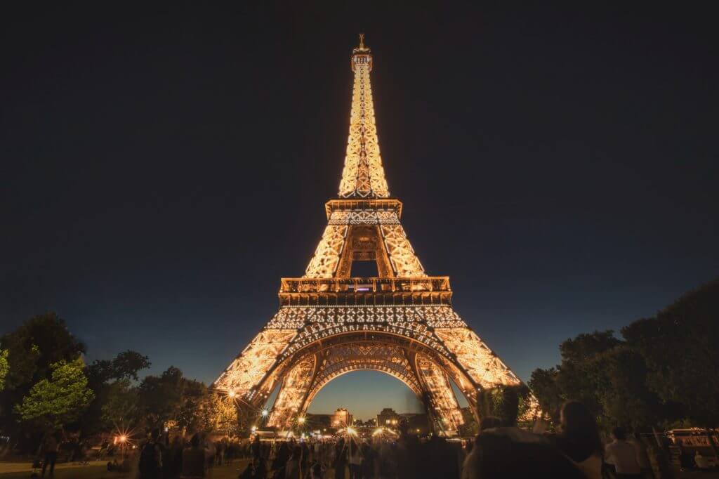 Eiffel Tower in Paris at night.