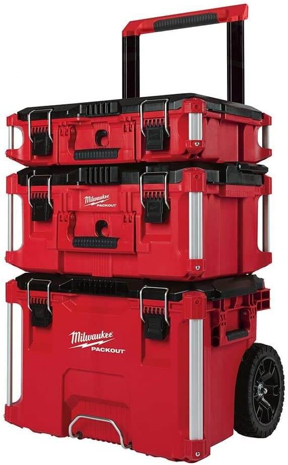 red and black 3 piece stacked rolling tool storage system
