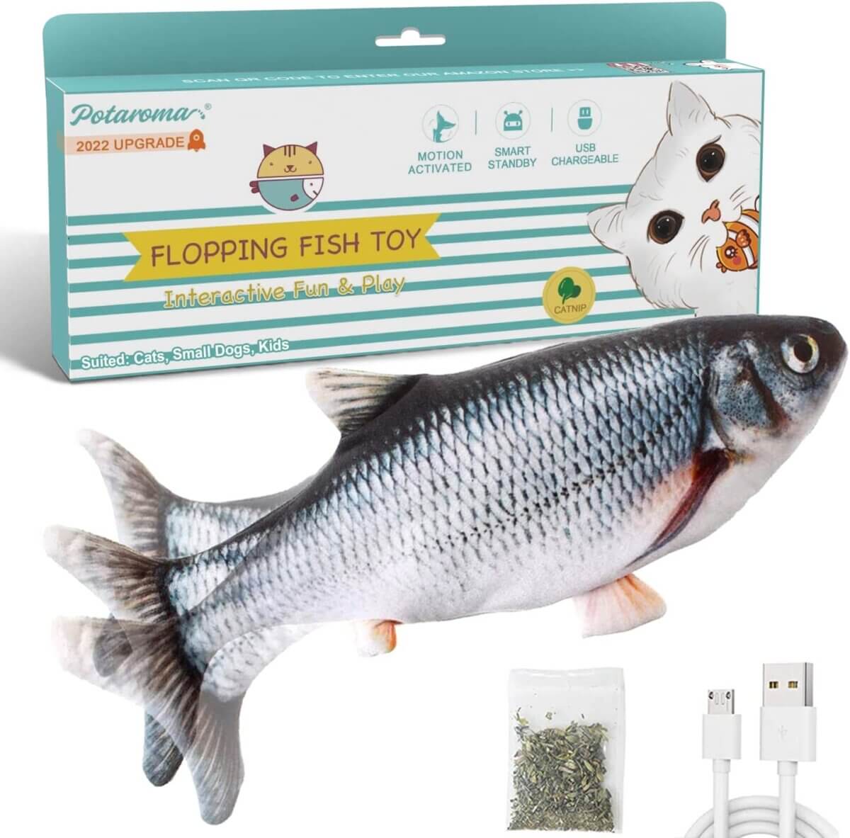 grey electric flopping fish cat toy