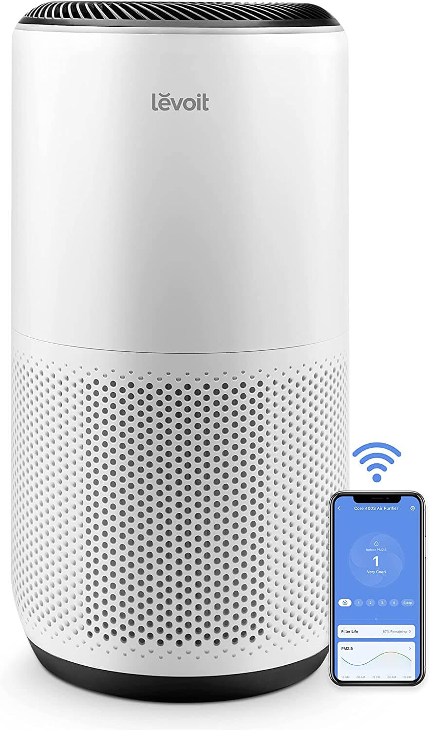 cylinder tall white air purifier with mobile phone screen