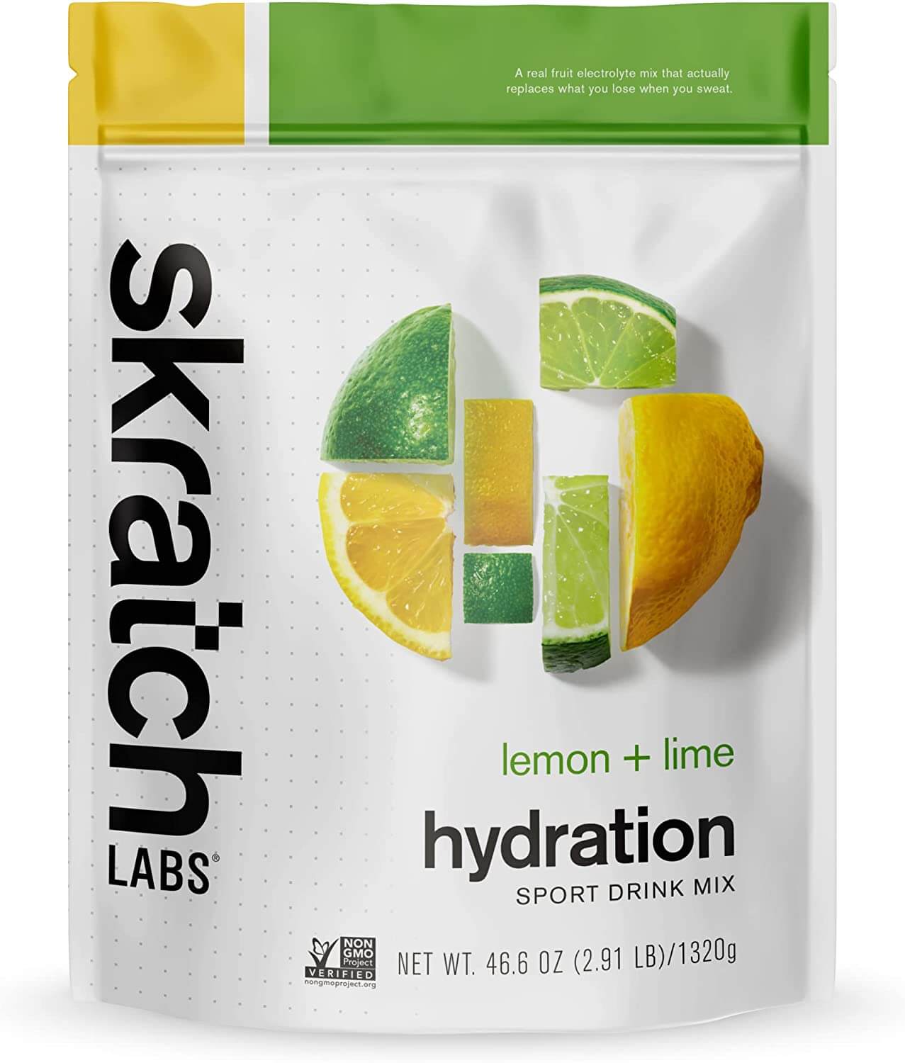white green and yellow package with lemon and lime slices