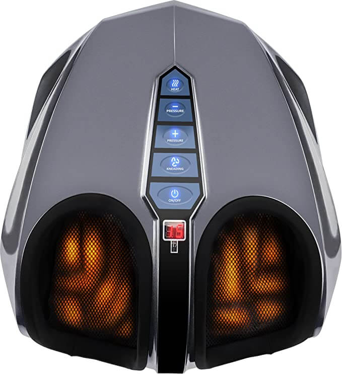 foot massager with blue button controls on top