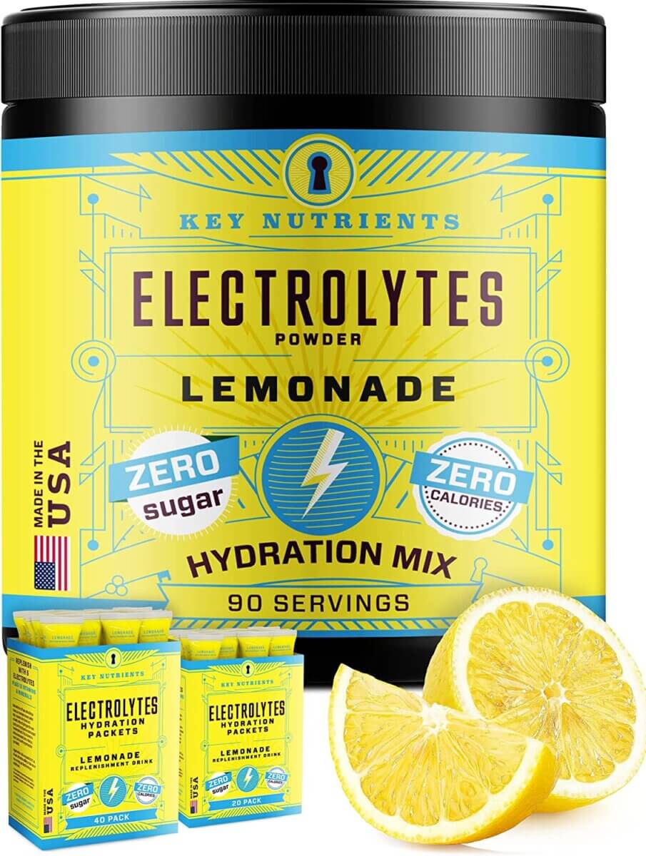yellow, black, and blue electrolyte container 