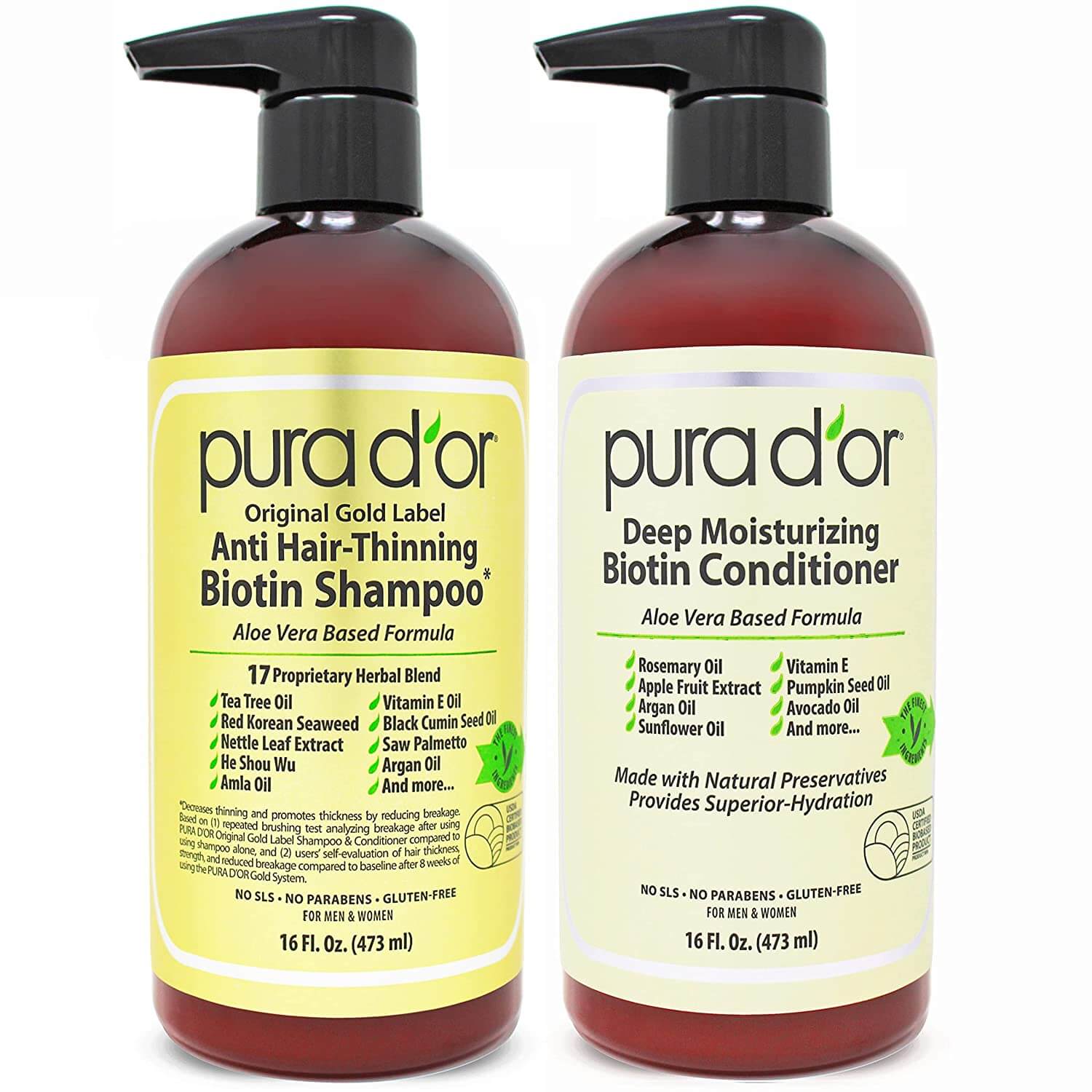 PURA D'OR Anti-Thinning Biotin Shampoo and Conditioner