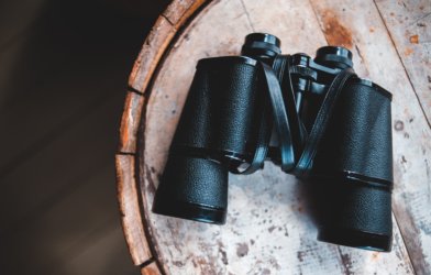 Binoculars on a barrel