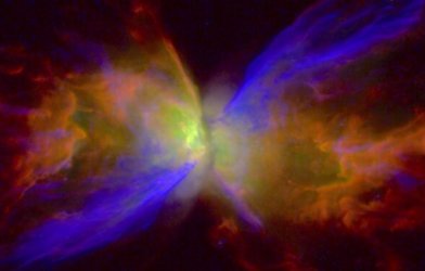 The blue and orange colors of the Butterfly Nebula