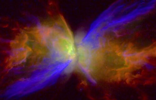 The blue and orange colors of the Butterfly Nebula