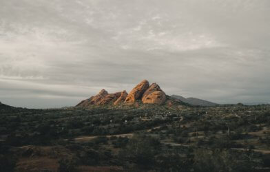 A rare peek of golden-hour sunlight on a cloudy day in Papago Park @ Phoenix, Arizona
