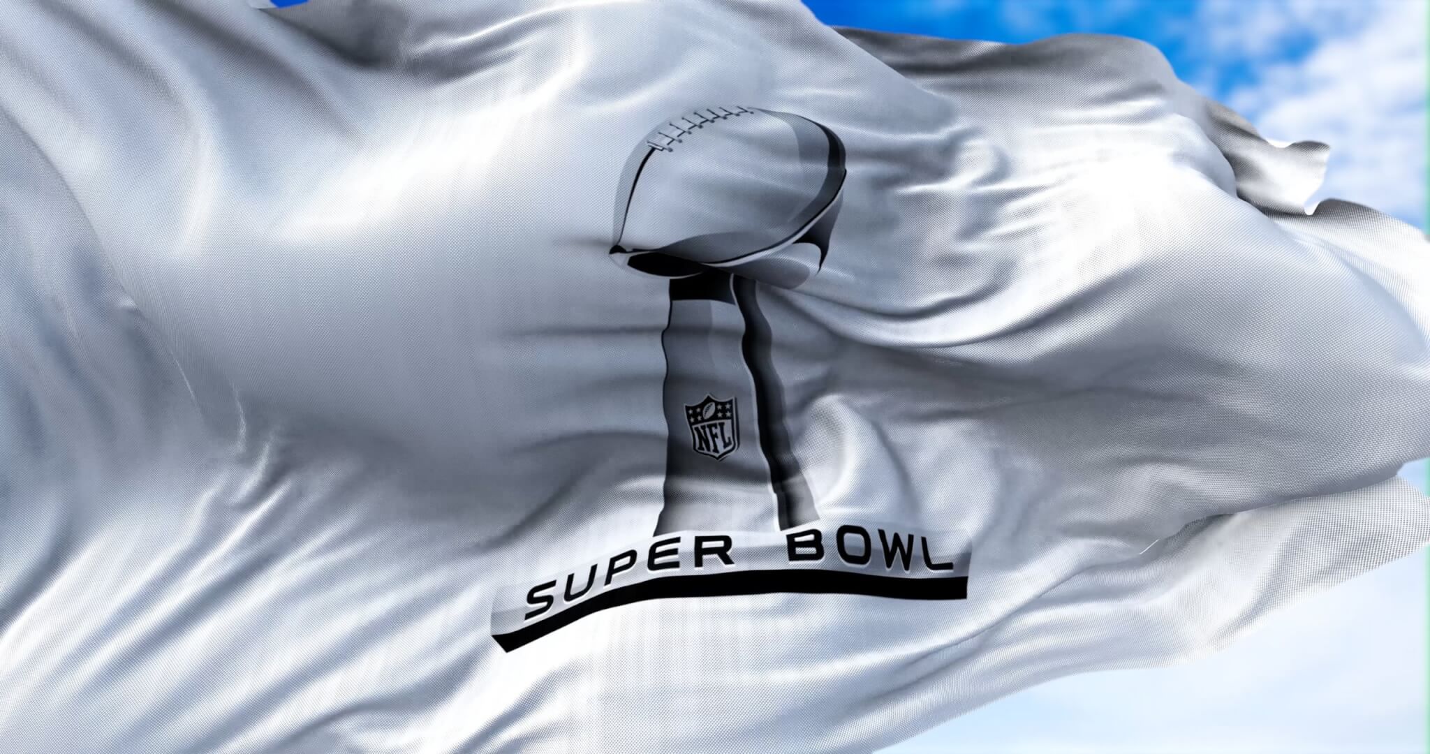 NFL Super Bowl flag with Lombardi Trophy on it