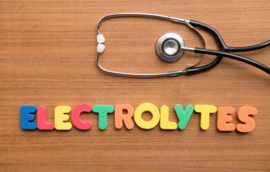 The word "electrolytes" spelled out beneath a stethoscope
