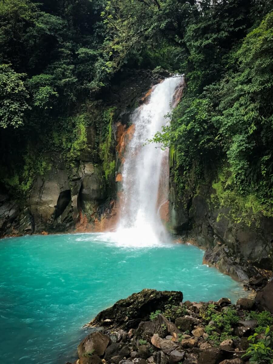 The waterfall outside the Rio Celeste Hideaway Hotel in Guatuso, Costa Rica.