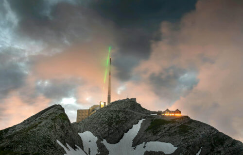 Laser lightning rod on the top of a mountain