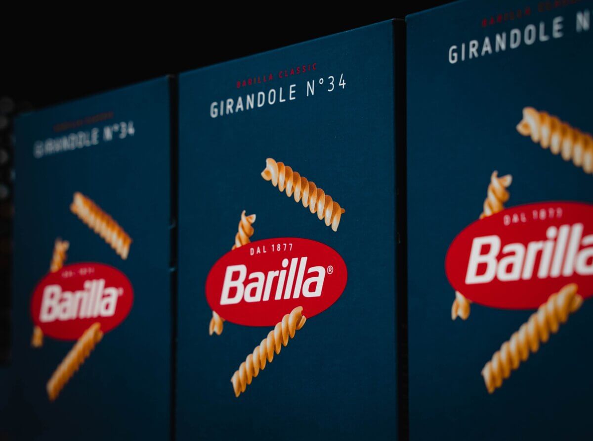 Barilla pasta boxes. The brand ranks third on the best pasta brands list.