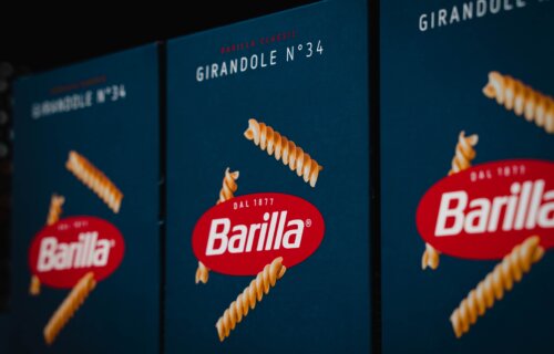 Barilla pasta boxes. The brand ranks third on the best pasta brands list.