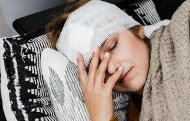 A Woman with Head Injury Sleeping