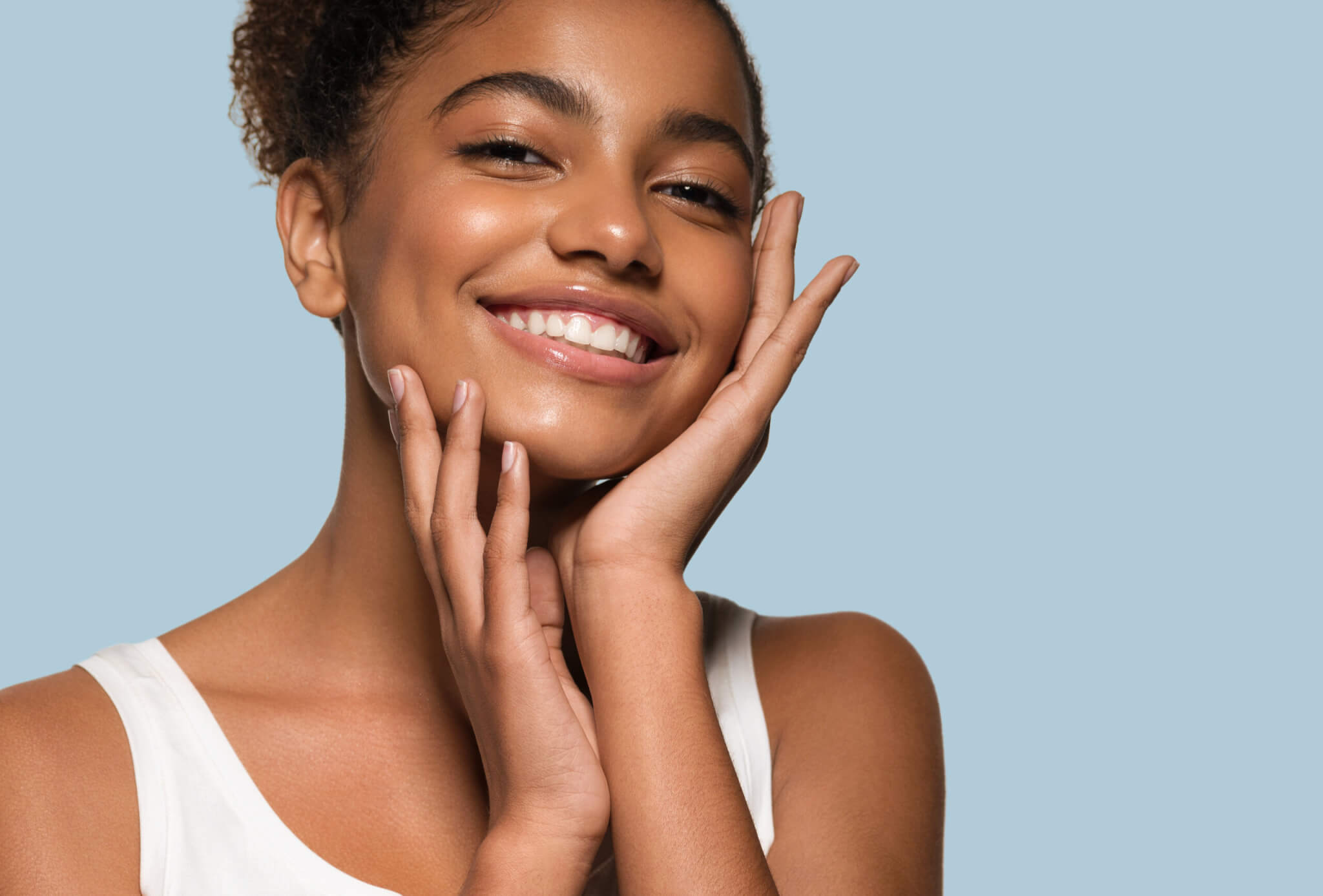 Woman with healthy and clean skin smiling