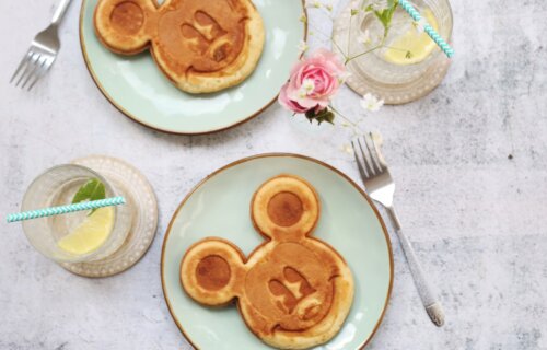 two Mickey Mouse pancakes