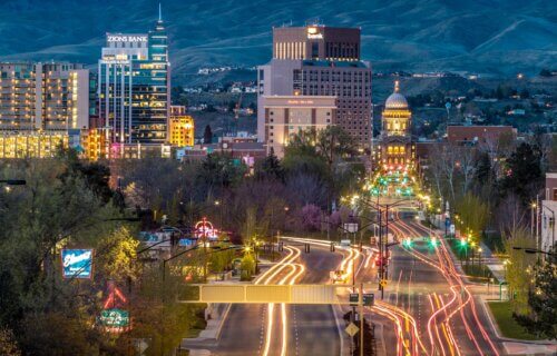 Downtown Boise at night.