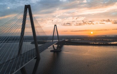 Arthur Ravanel Jr Bridge and Charleston sunset