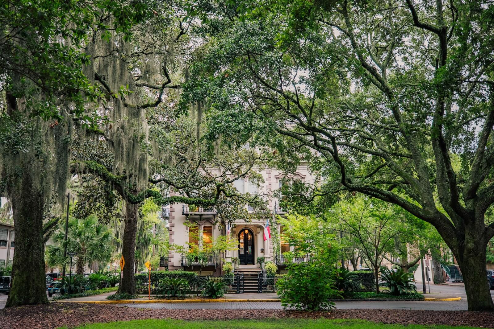 A home in Savannah surrounded by Spanish Moss trees