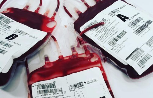 3 bags with different blood types