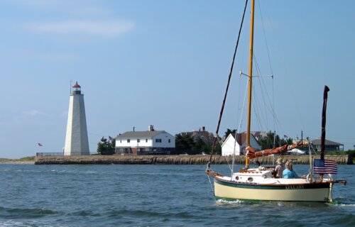Boat and lighthouse on The Connecticut River