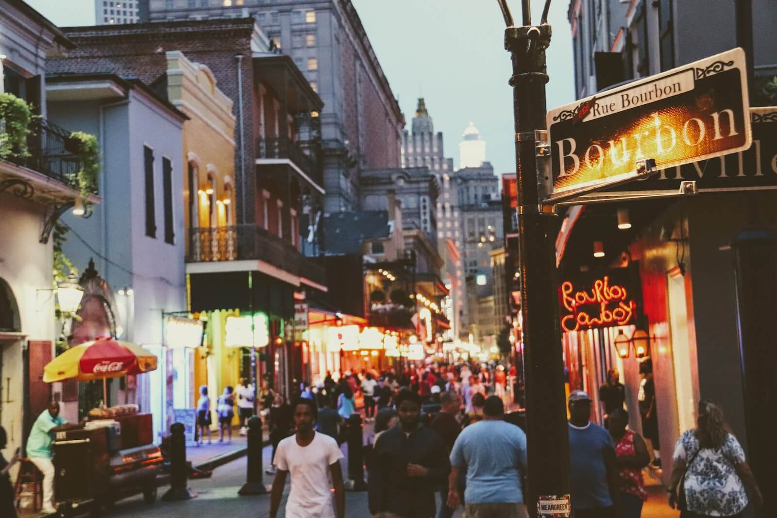 Busy Bourbon Street in New Orleans