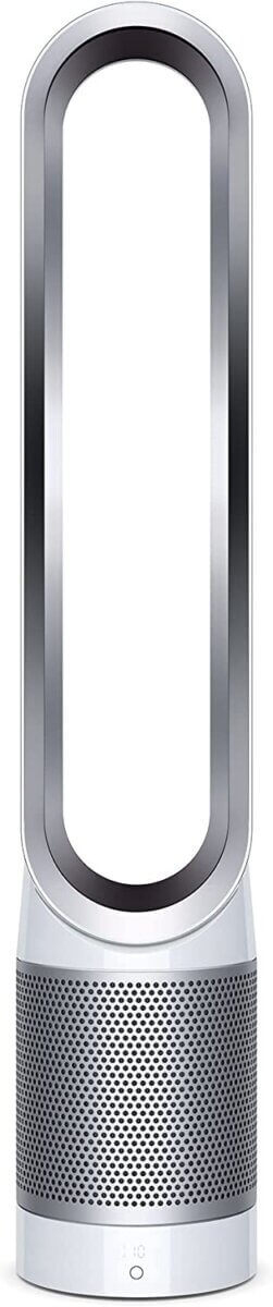 white and silver Dyson tower fan and air purifier