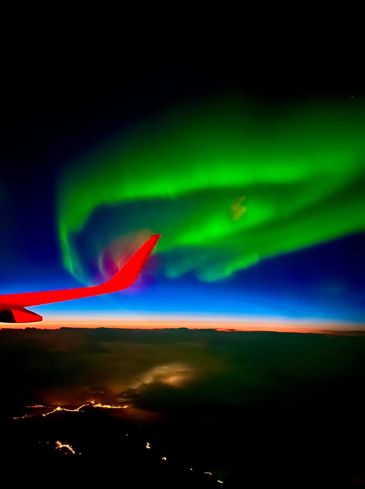 Aurora seen from airplane in Norway