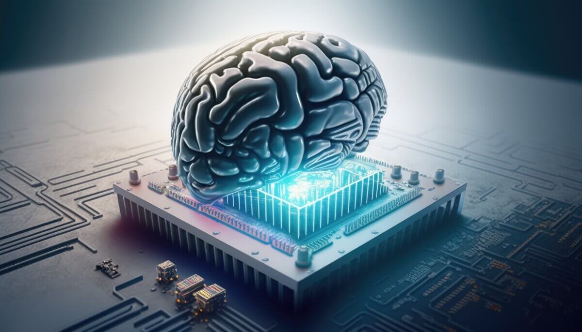 Neural interface: Human cyborg brain being used with computer chips for AI