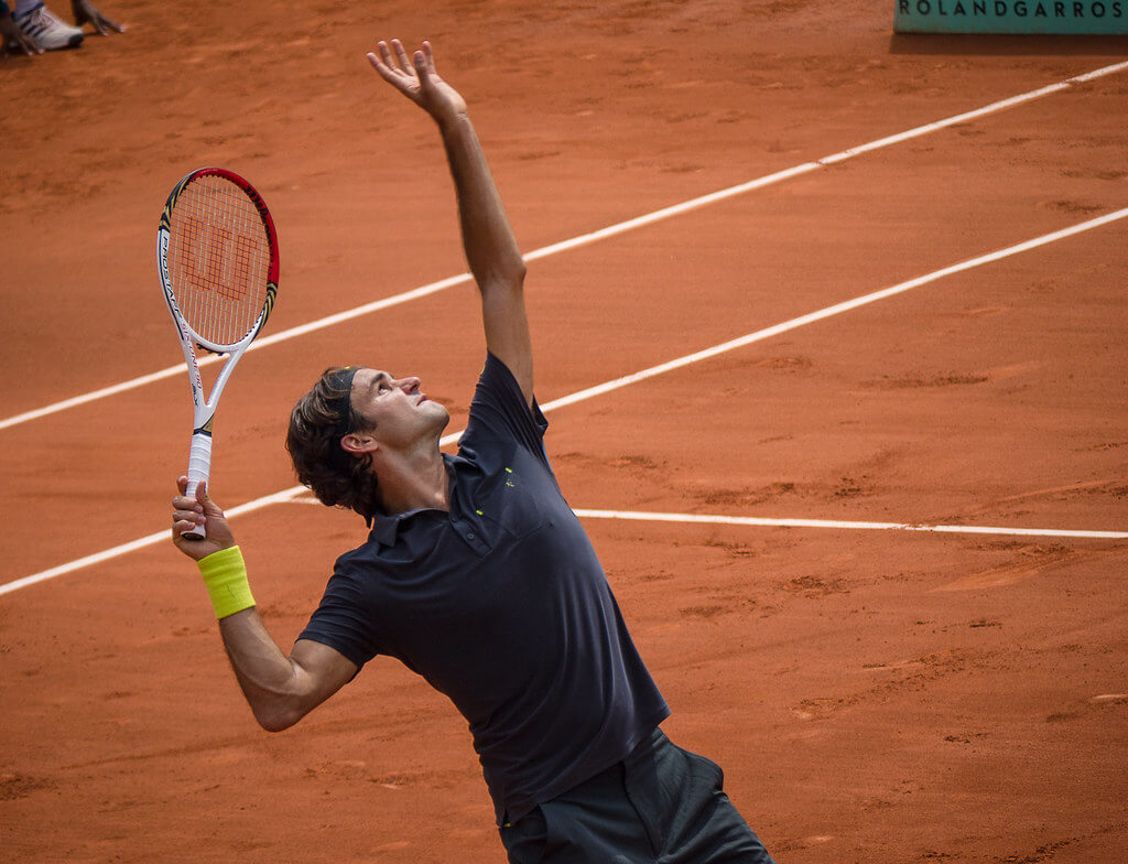 Roger Federer on the tennis court