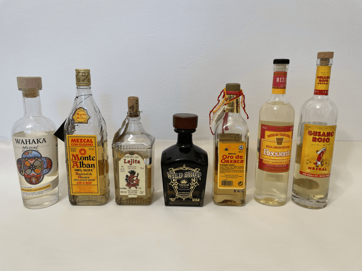 bottles of mezcal alcohol