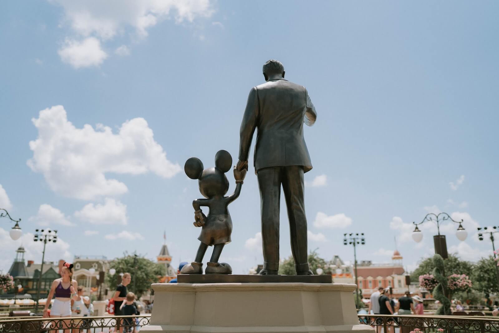 Walt Disney and Mickey Mouse statues at Disney World