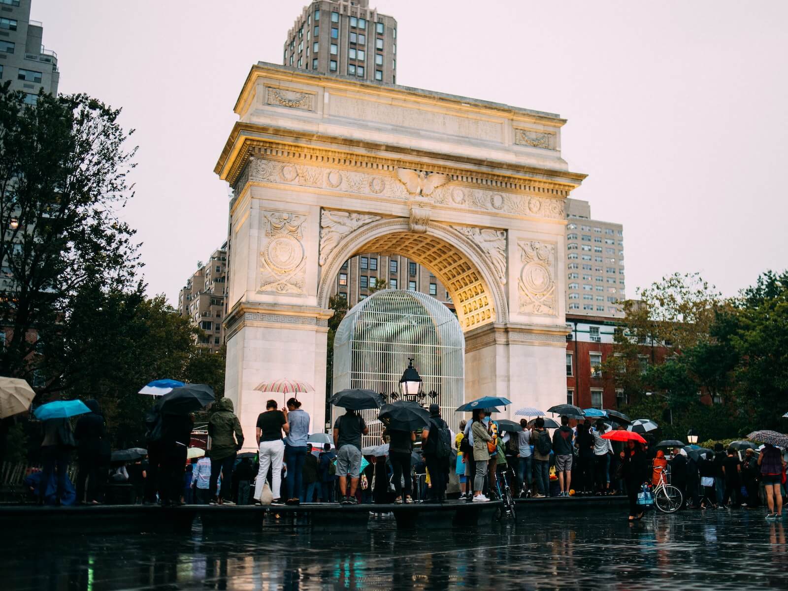 A rainy day in Washington Square Park in Greenwich Village