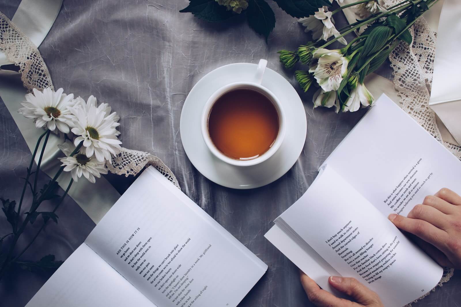 reading poems with a cup of tea
