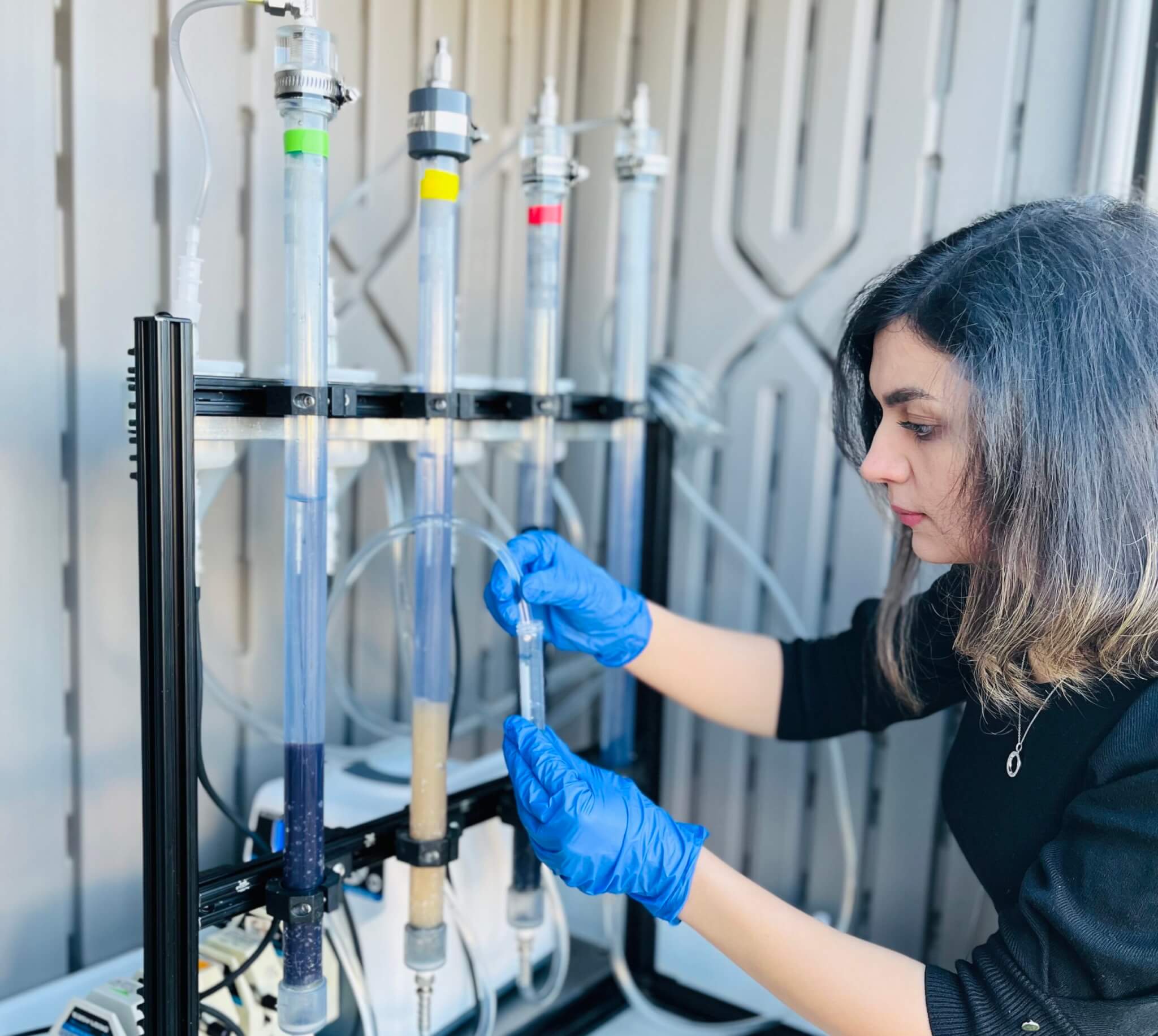 Fatemeh Asadi Zeidabadi works on water treatment system to remove forever chemicals