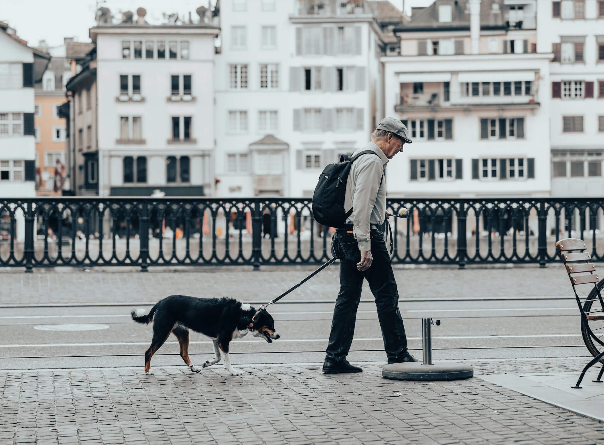 man walking dog