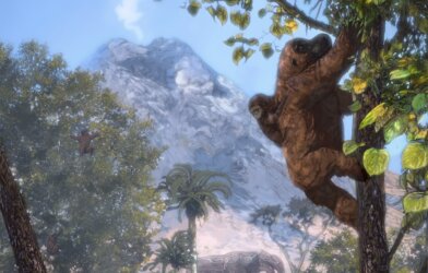 Illustration of ape climbing tree