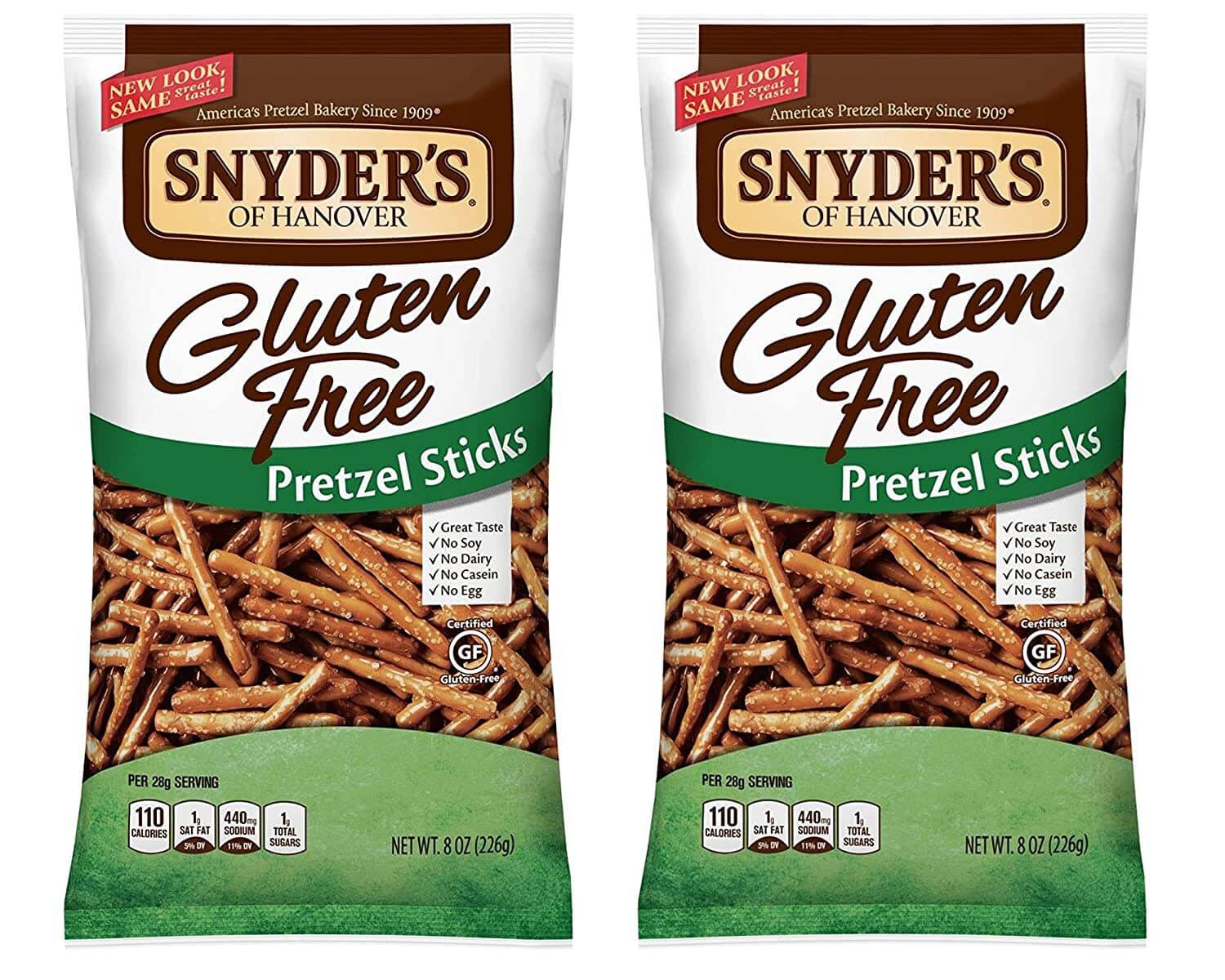 white brown and green bag of pretzels