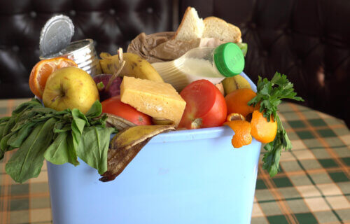 Uneaten spoiled vegetables are thrown in the trash