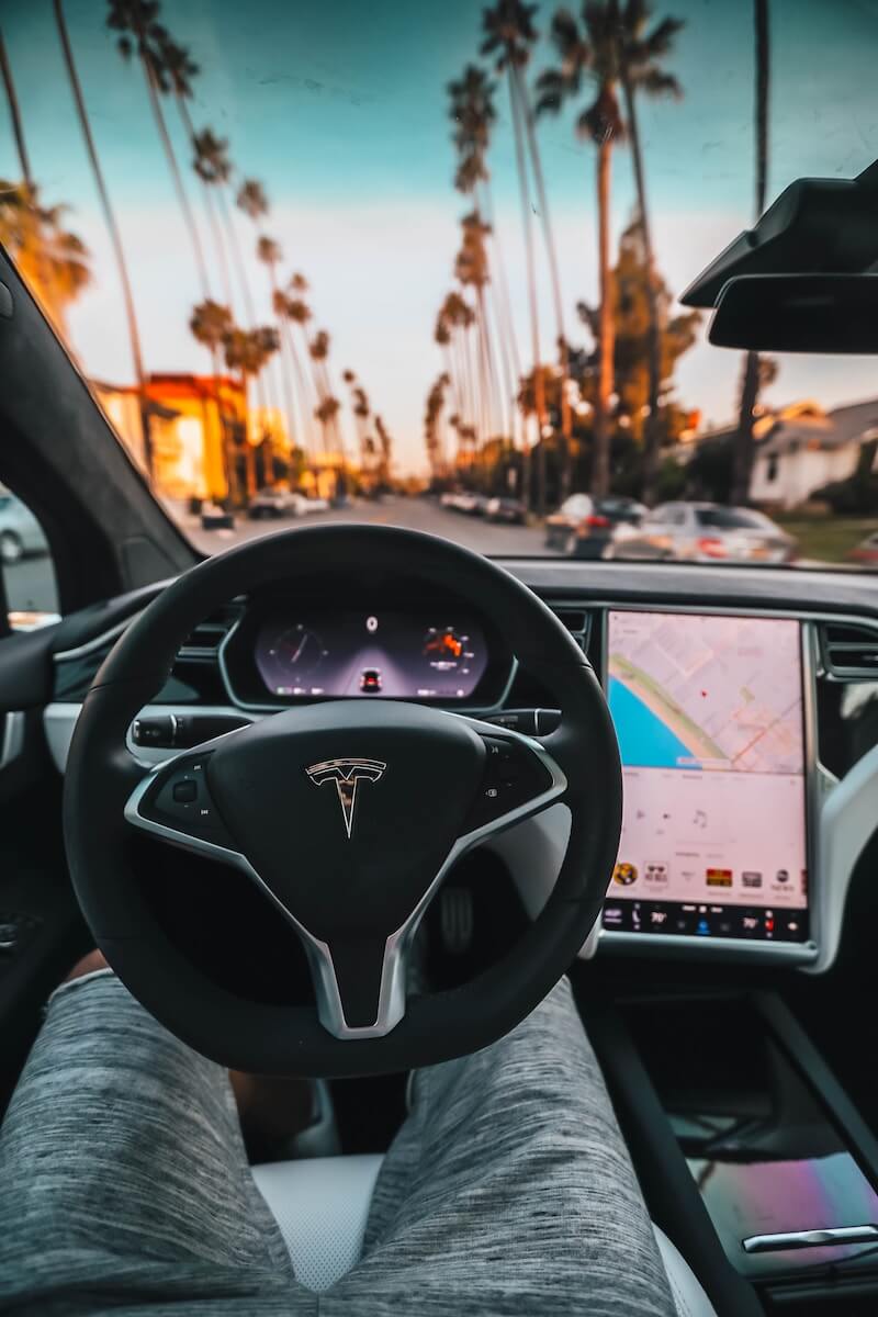 Interior view of self-driving Tesla car
