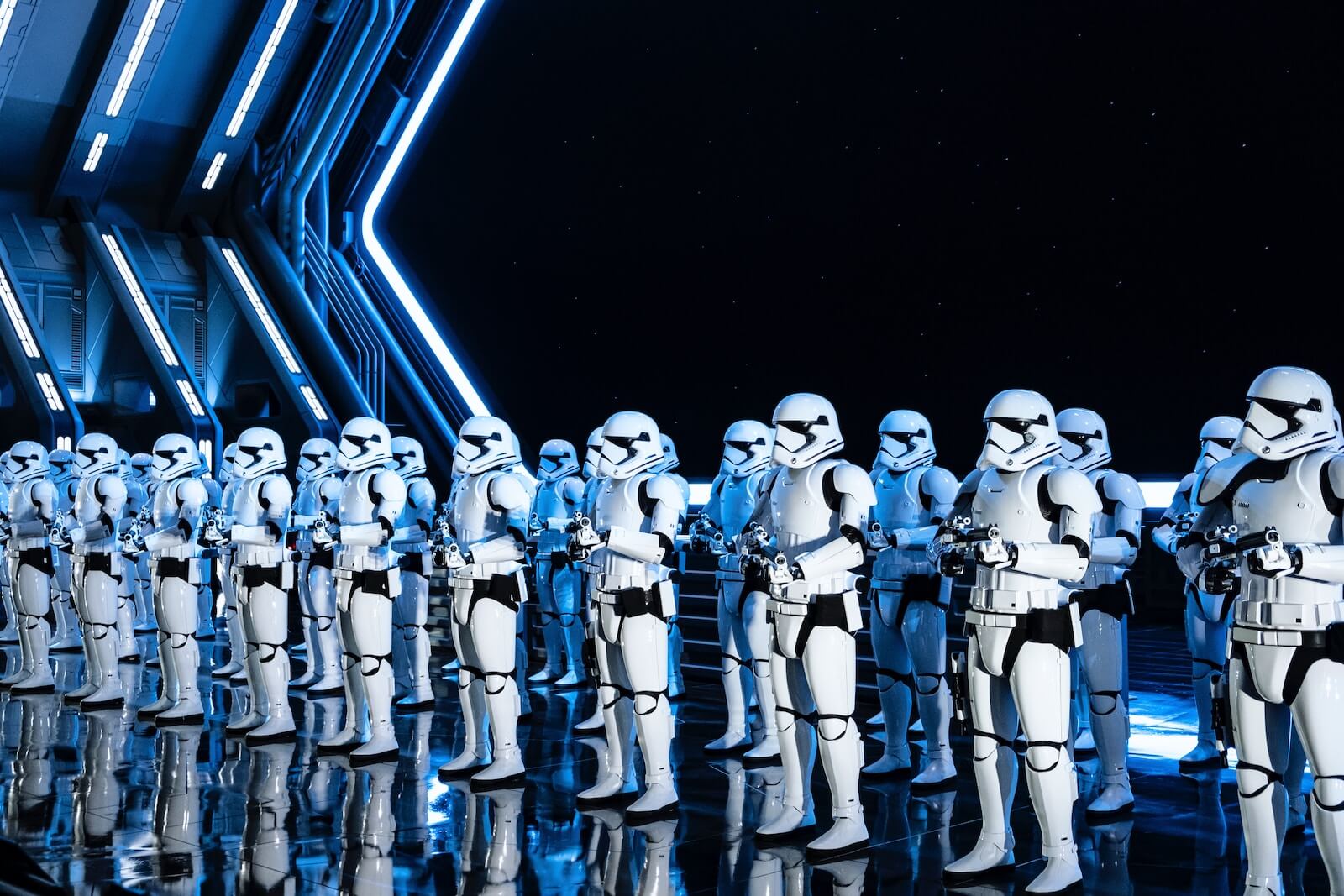 gathering of stormtroopers on black background