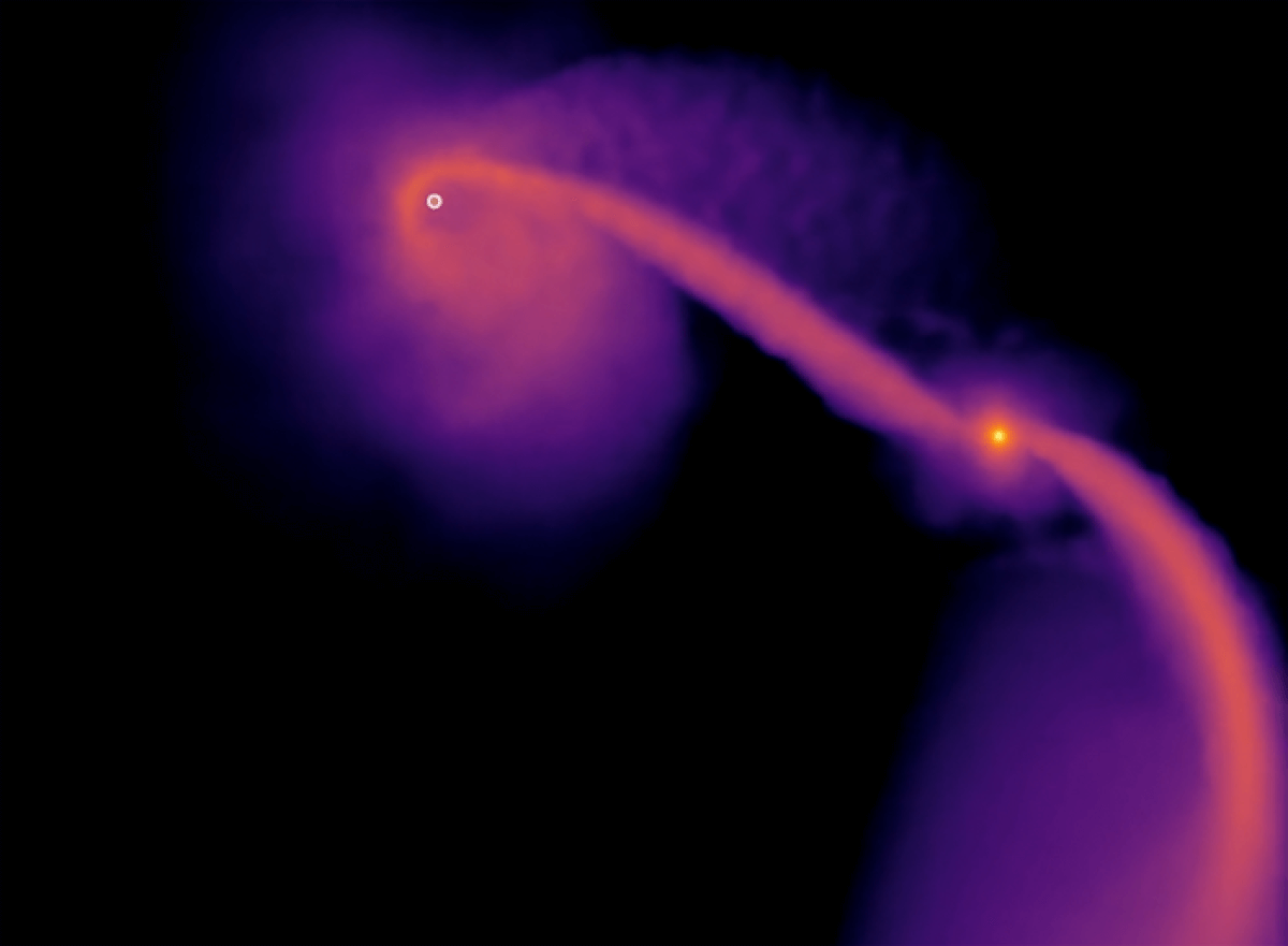 Simulation of a black hole pulling in a star.