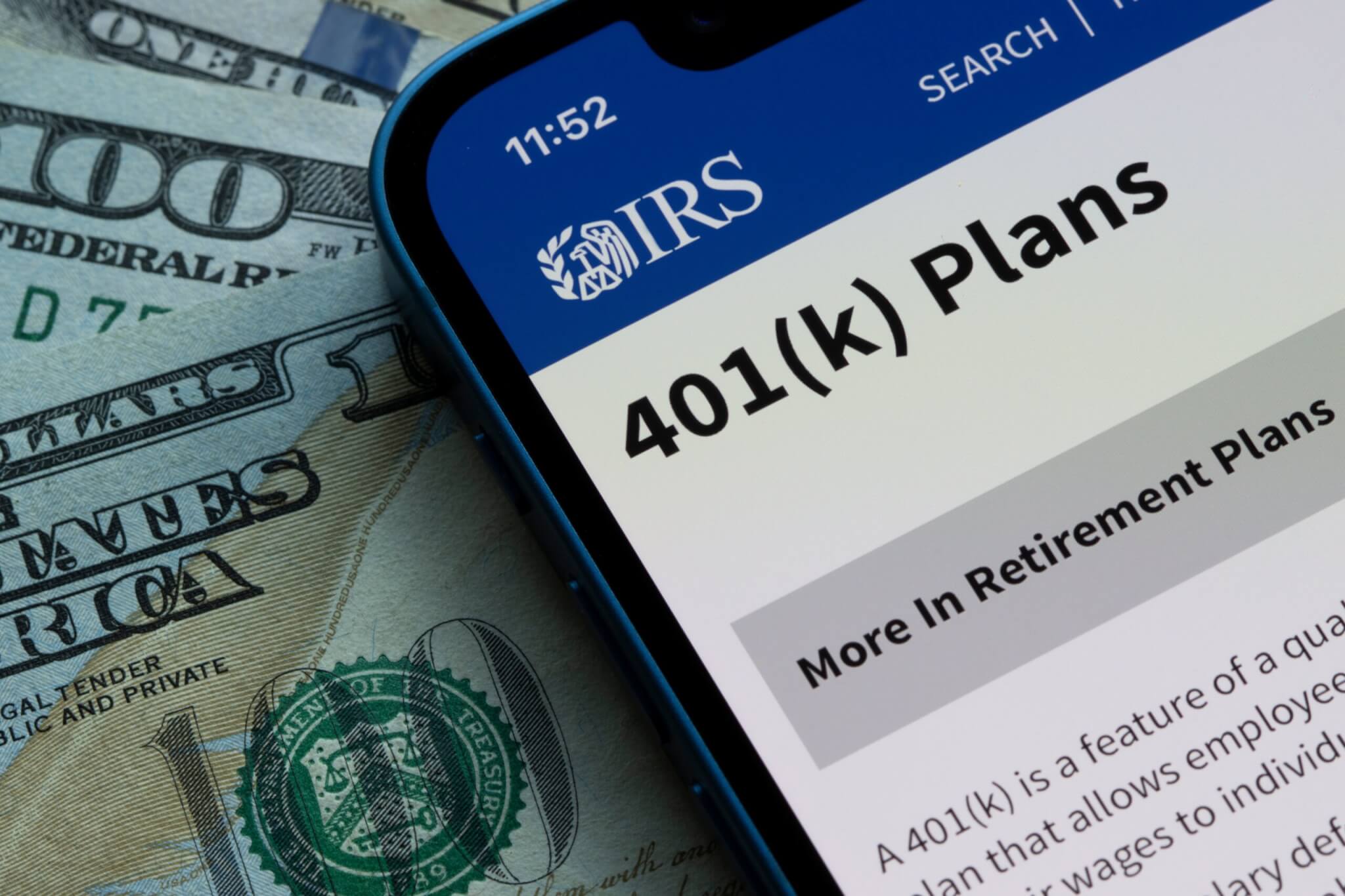 401(k) plans information on smartphone and IRS website