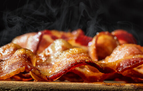 Closeup of freshly cooked bacon